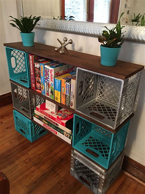 ideas for milk crates|shelf that holds milk crate.